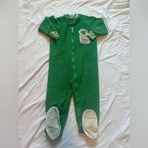 Vintage Sesame Street Green Fleece One-Piece Footed Pajamas